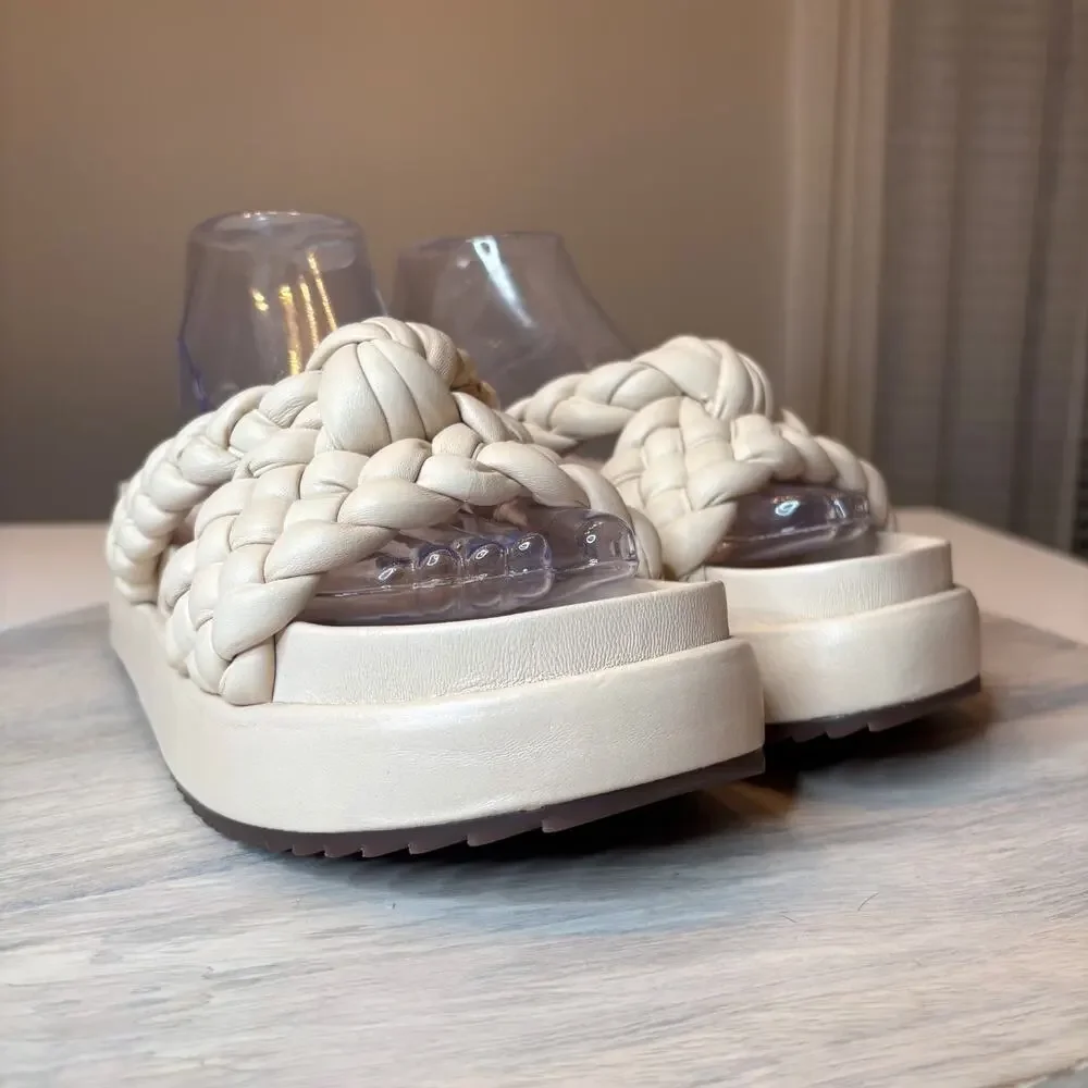 Alexandre Birman Cream Braided Leather Platform Sandals EU 39 US 9 Chunky